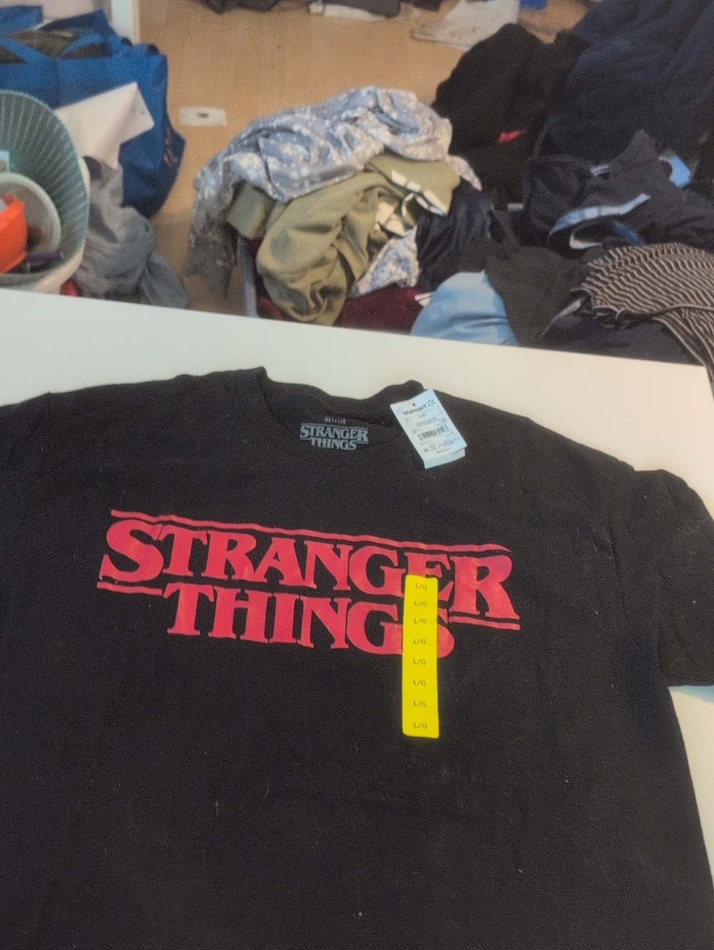 Stranger Things Graphic Tee - Black with Red Logo - Adults Large